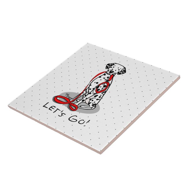 Funny Let's Go! Walk Dalmatian Dog (black 1) Ceramic Tile (Side)