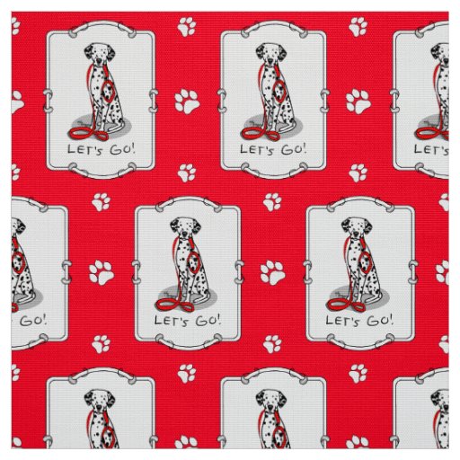 Funny Let's Go! Walk Dalmatian Dog (black 1) Fabric