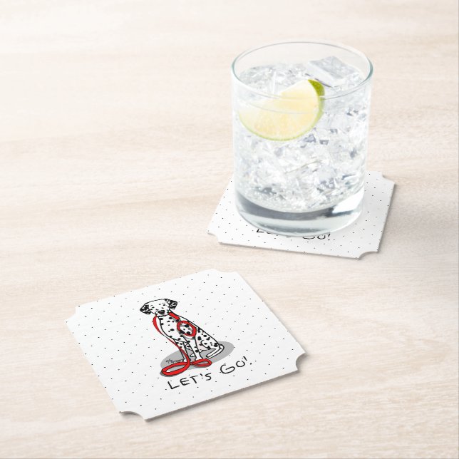 Funny Let's Go! Walk Dalmatian Dog (black 1) Paper Coaster (Insitu)