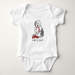 Funny Let's Go! Walk Old English Sheepdog (Gray 1) Baby Bodysuit