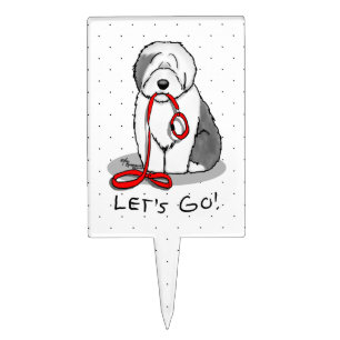 Funny Let's Go! Walk Old English Sheepdog (Gray 1) Cake Topper