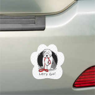Funny Let's Go! Walk Old English Sheepdog (Gray 1) Car Magnet