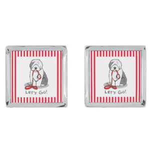 Funny Let's Go! Walk Old English Sheepdog (Gray 1) Cufflinks