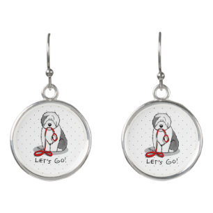 Funny Let's Go! Walk Old English Sheepdog (Gray 1) Earrings