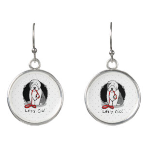 Funny Let's Go! Walk Old English Sheepdog (Gray 1) Earrings