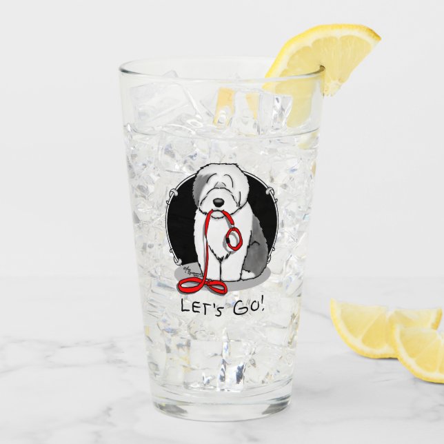 Funny Let's Go! Walk Old English Sheepdog (Gray 1) Glass (Back Ice)