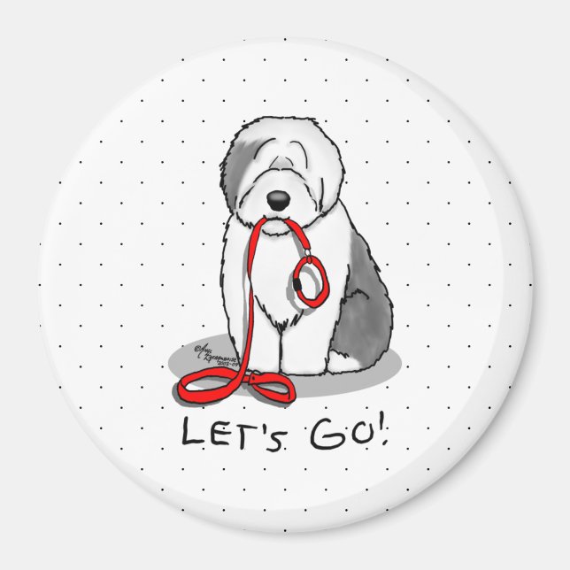 Funny Let's Go! Walk Old English Sheepdog (Gray 1) Magnet (Front)