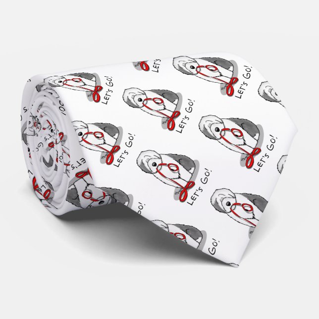 Funny Let's Go! Walk Old English Sheepdog (Gray 1) Neck Tie (Rolled)