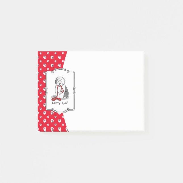 Funny Let's Go! Walk Old English Sheepdog (Gray 1) Post-it Notes (Front)