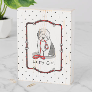 Funny Let's Go! Walk Old English Sheepdog (Gray 1) Wooden Box Sign