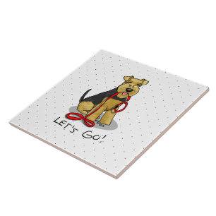 Funny Let's Go! Welsh Terrier Dog with Leash Ceramic Tile