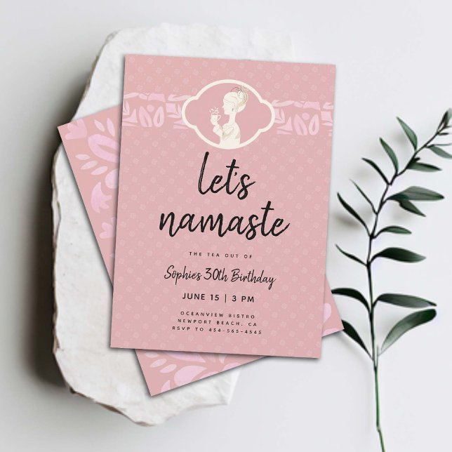 Funny Lets Namaste Women 30th Birthday Tea Party Invitation (funny 30th birthday invitation for women tea party namaste yoga spa afternoon tea)