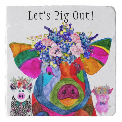 Funny Lets Pig Out Pig Trivet