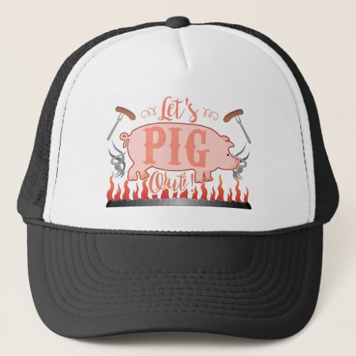 Funny Lets Pig Out Summer Outdoor BBQ Grill Trucker Hat