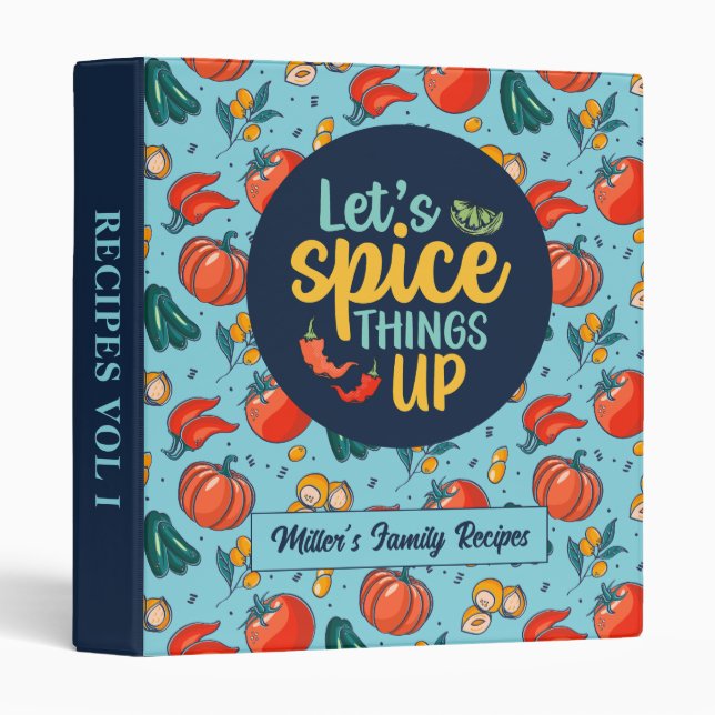 Funny Let's Spice Things Up Vegetable Pattern 3 Ring Binder (Front/Spine)