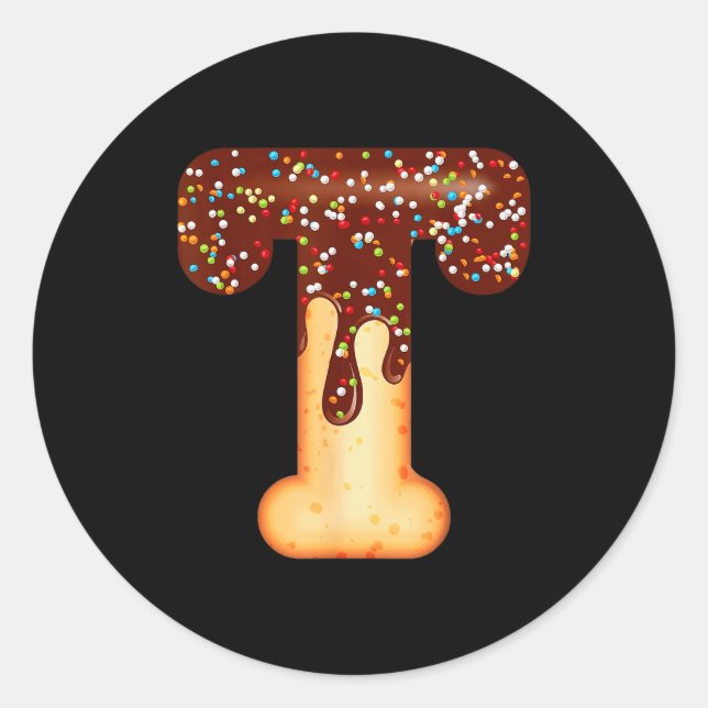 Funny Letter T Ice Cream Chocolate Sprinkles  Classic Round Sticker (Front)