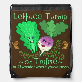 Funny Lettuce Turnip Thyme Vegetable Pun Cartoon Drawstring Bag by HaHaHolidays at Zazzle