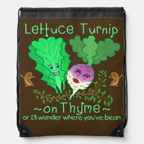 Funny Lettuce Turnip Thyme Vegetable Pun Cartoon Drawstring Bag