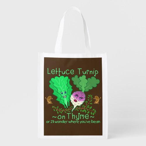 Funny Lettuce Turnip Thyme Vegetable Pun Cartoon Reusable Grocery Bag
