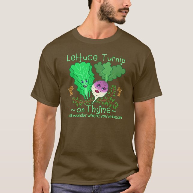 Funny Lettuce Turnip Thyme Vegetable Pun Cartoon T-Shirt (Front)