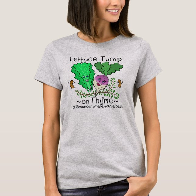 Funny Lettuce Turnip Thyme Vegetable Pun Cartoon T-Shirt (Front)