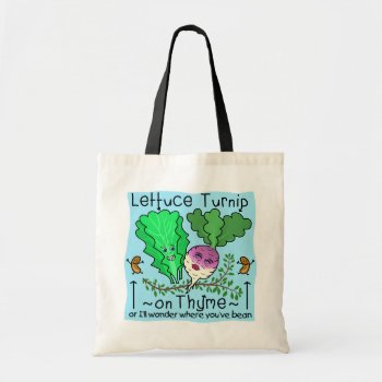 Funny Lettuce Turnip Thyme Vegetable Pun Cartoon Tote Bag by HaHaHolidays at Zazzle