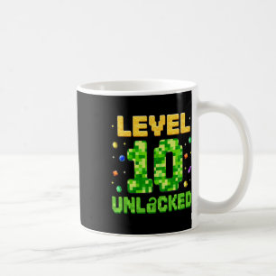 Funny Level 10 Unlocked 10th Birthday Gamer Pixel  Coffee Mug