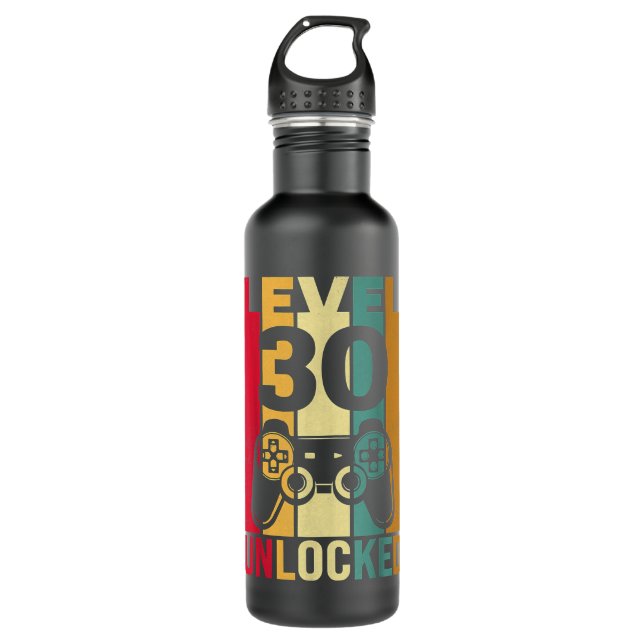Funny Level 30 Unlocked Him Men BDay Turning 30th  Stainless Steel Water Bottle (Front)