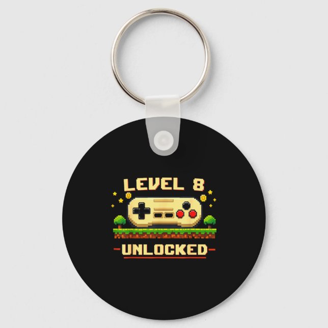 Funny level 8 unlocked video game 8th birthday keychain (Front)