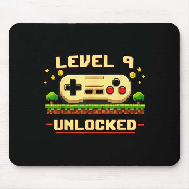 Funny level 9 unlocked video game 9th birthday mouse pad (Front)