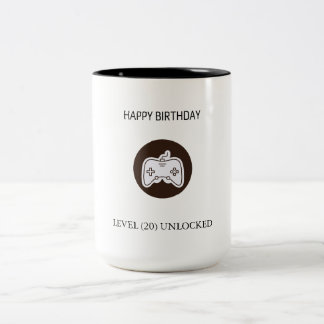 Funny Level Unlocked Video Gamer Birthday Two-Tone Coffee Mug