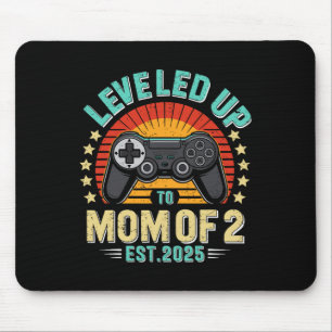 Funny Leveled Up To Mom Of 2 Mother's Day Retro Vi Mouse Pad