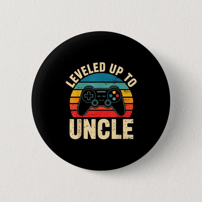 Funny Leveled Up To Uncle Video Gamers Gaming Cute Button (Front)