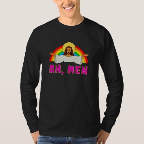 Funny LGBT Ah Man Jesus Gay Pride Rainbow T_Shirt