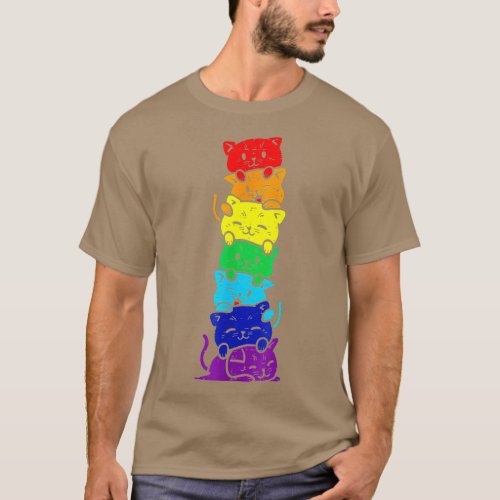 Funny LGBT Cat Stack Rainbow Gay Pride Gift For Ca T_Shirt