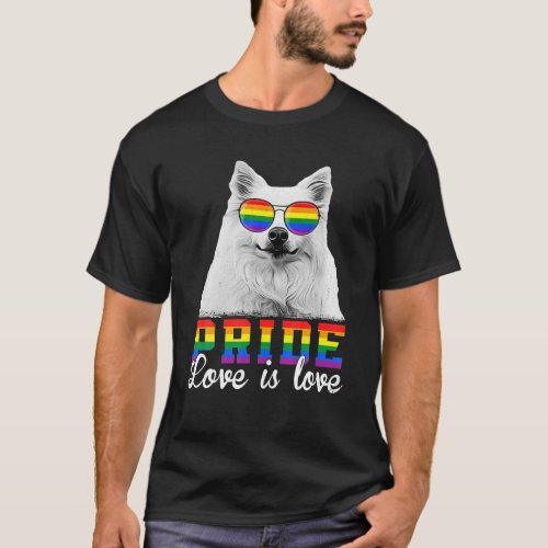 Funny LGBT Pride Love Is Love American Eskimo Dog T_Shirt