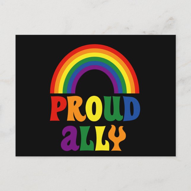 Funny LGBT Rainbow Pride Proud Ally Gift Announcement Postcard (Front)