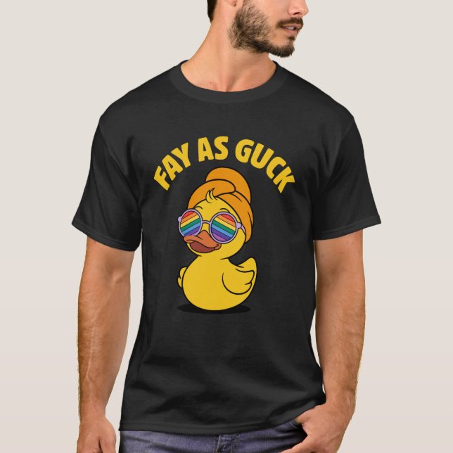 Funny LGBTQ Fay as guck Pride Flag Sunglasses Rubb T-Shirt (Front)