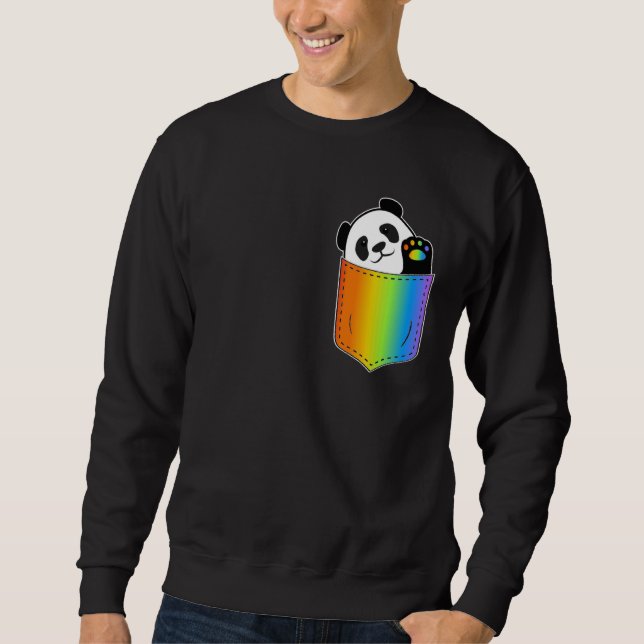 Funny LGBTQ Panda Pocket Rainbow Paw Gay Pride Pan Sweatshirt (Front)