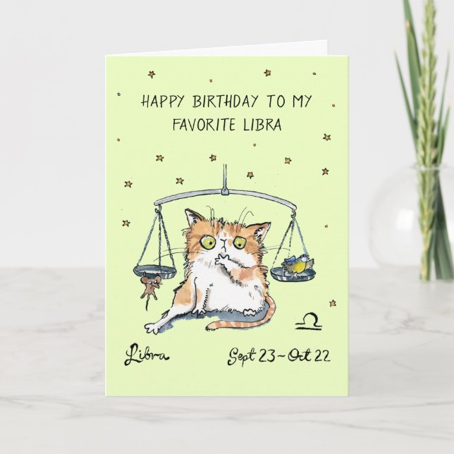 Funny Libra card Zodiac Cat Star sign horoscope (Front)