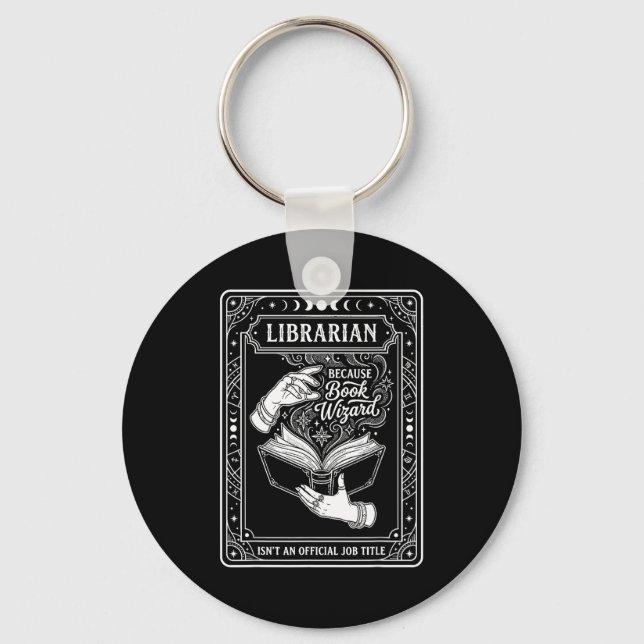Funny librarian because book wizard mystical magic keychain (Front)