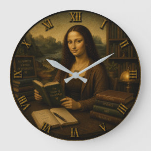 Funny Librarian Mona Lisa Library Lover Gift Large Clock