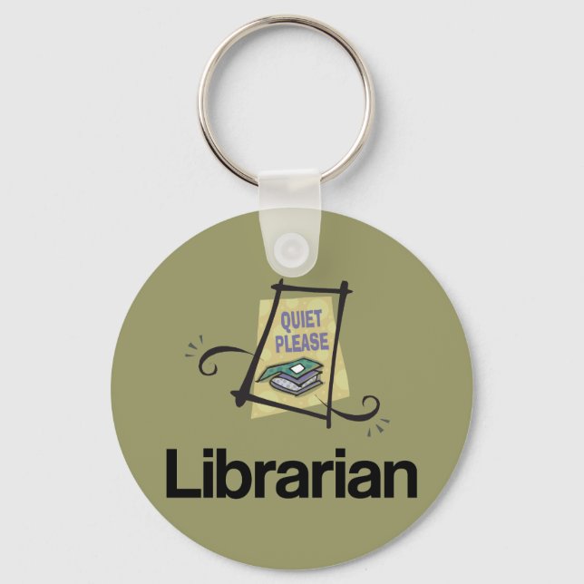 Funny Librarian Quiet Please Library Gift Keychain (Front)