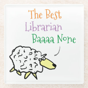 Funny Librarian Sheep Best Baaa None Cartoon Glass Coaster