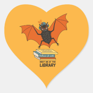 Funny librarian teacher bat book lover heart sticker