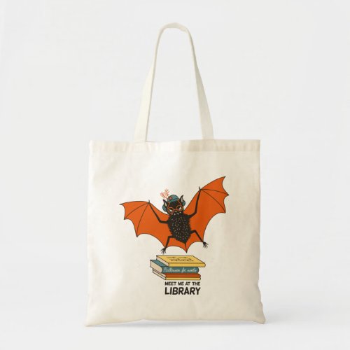 Funny librarian teacher bat book lover tote bag