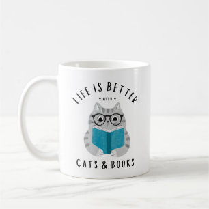 Funny Life is Better with Cats and Books Coffee Mug