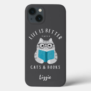 Funny Life Is Better With Cats and Books Custom iPhone 13 Case