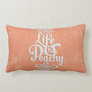 Funny Life Is Peachy Girly Peach And White Desig Lumbar Pillow