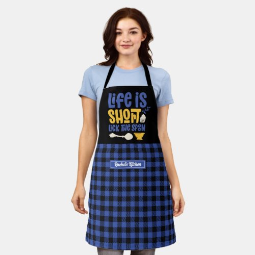 Funny Life is Short Lick The Spoon Plaid Pattern Apron